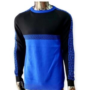 Men’s Black and Royal Blue Greek Key Sweater